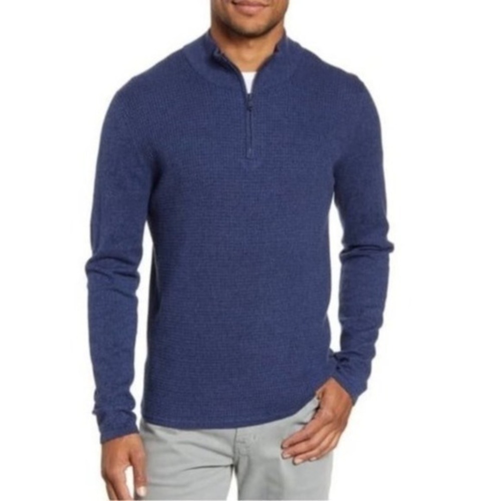 Zachary Prell Higgins Cotton Cashmere Blue Quarter Zip Pullover‎ Sweater XL NWT